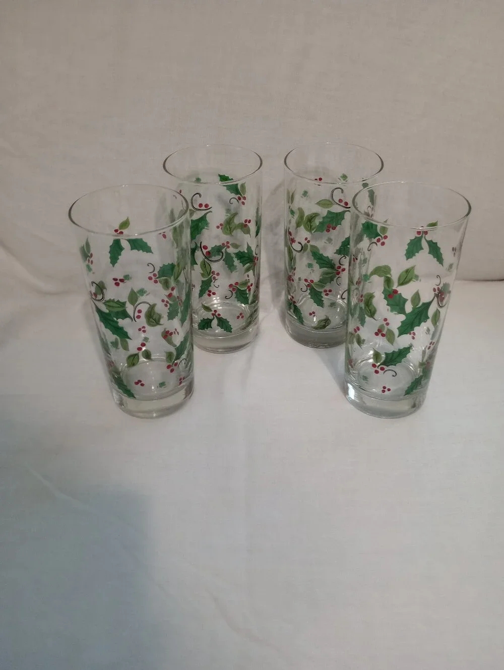 Libbey Christmas Holly Berry Pattern 16 Ounce Tumblers-Set Of 4